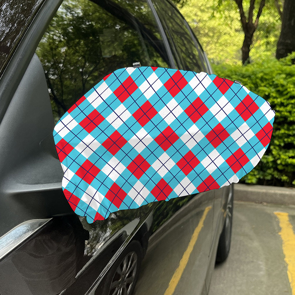 Red Blue And White Argyle Pattern Print Car Side Mirror Covers