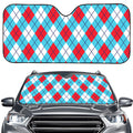 Red Blue And White Argyle Pattern Print Car Windshield Sun Shade