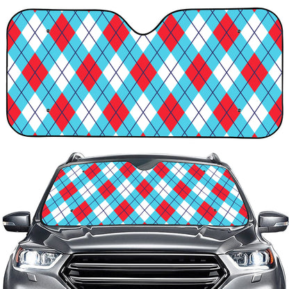 Red Blue And White Argyle Pattern Print Car Windshield Sun Shade
