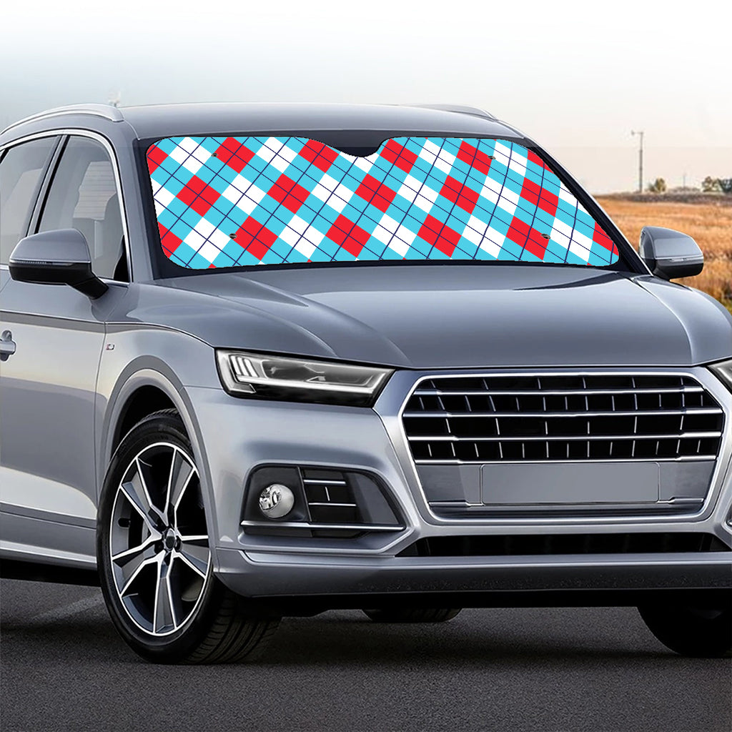 Red Blue And White Argyle Pattern Print Car Windshield Sun Shade