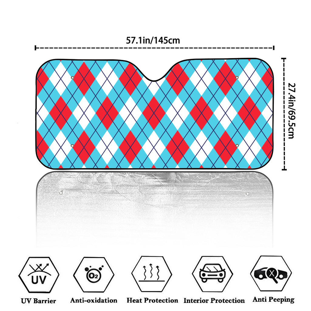 Red Blue And White Argyle Pattern Print Car Windshield Sun Shade