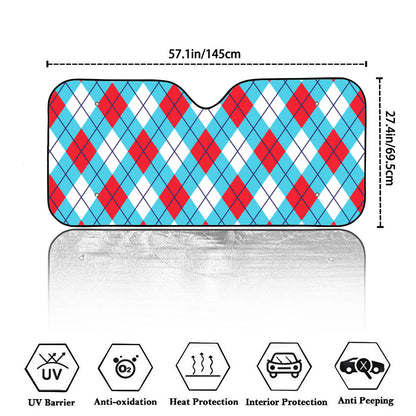 Red Blue And White Argyle Pattern Print Car Windshield Sun Shade