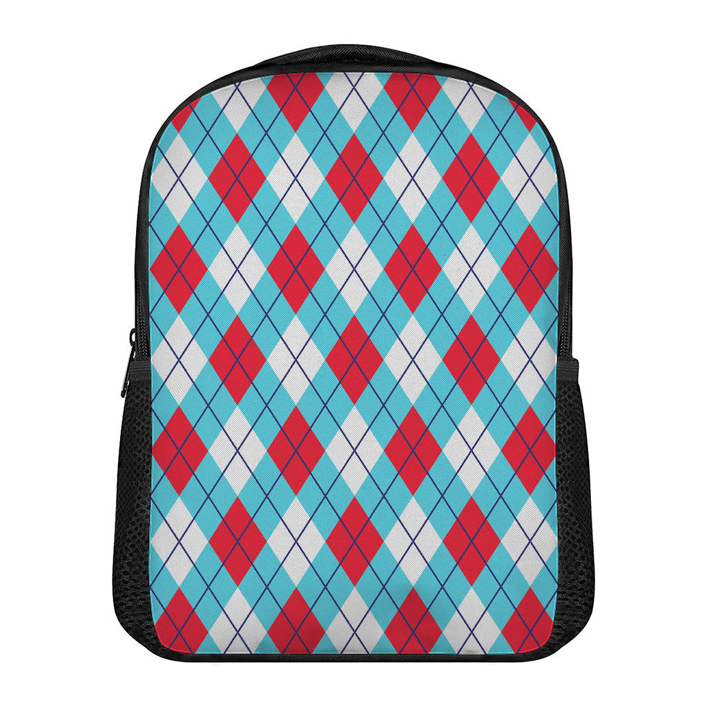 Red Blue And White Argyle Pattern Print Casual Backpack