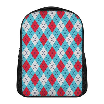 Red Blue And White Argyle Pattern Print Casual Backpack