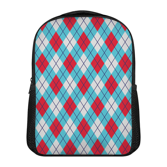 Red Blue And White Argyle Pattern Print Casual Backpack