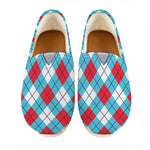 Red Blue And White Argyle Pattern Print Casual Shoes