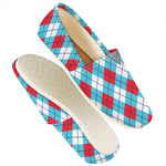 Red Blue And White Argyle Pattern Print Casual Shoes