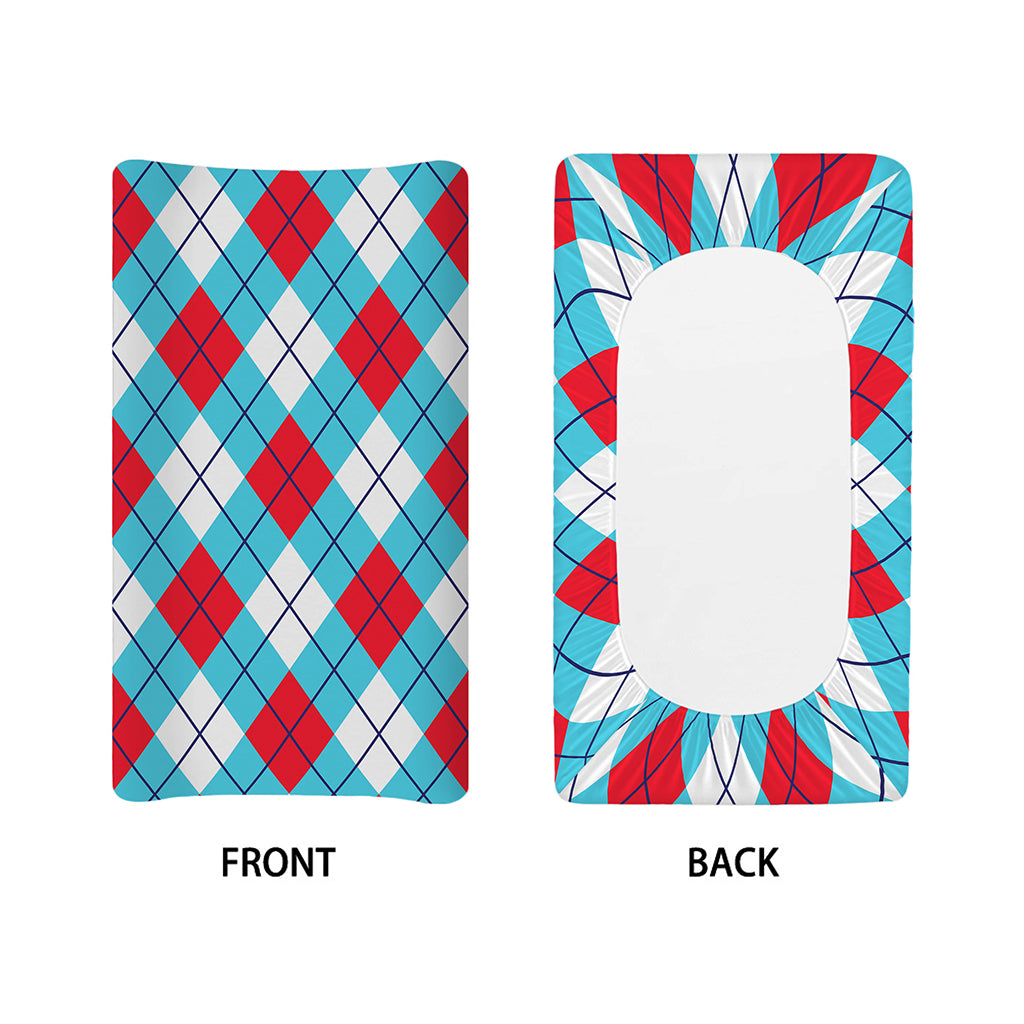 Red Blue And White Argyle Pattern Print Changing Pad Cover