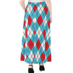 Red Blue And White Argyle Pattern Print Chiffon Maxi Skirt