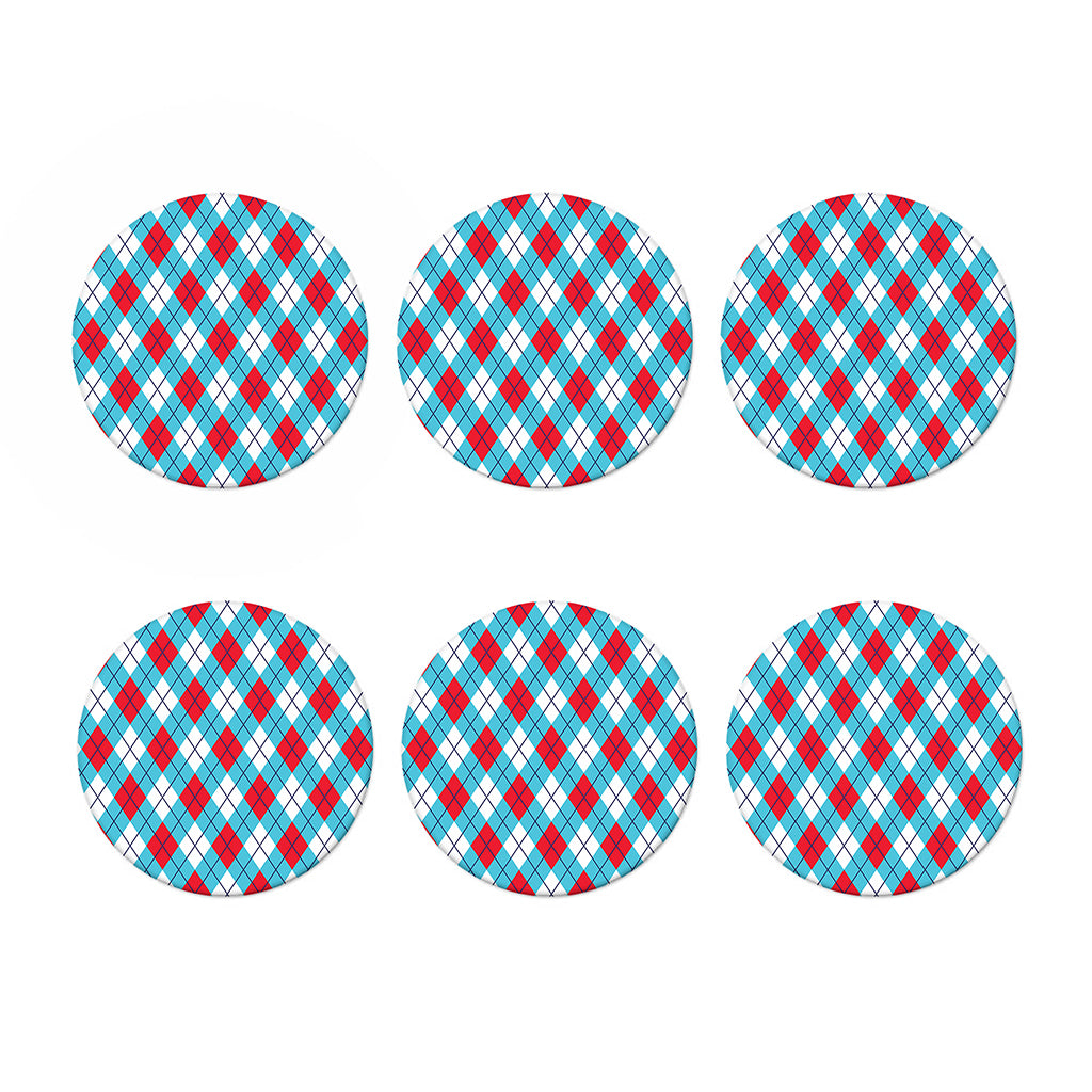 Red Blue And White Argyle Pattern Print Coaster Set