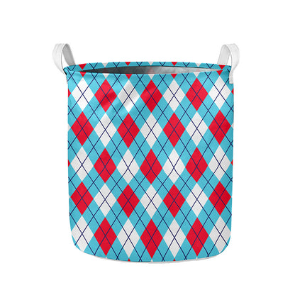 Red Blue And White Argyle Pattern Print Collapsible Laundry Basket