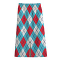 Red Blue And White Argyle Pattern Print Cotton Front Slit Maxi Skirt