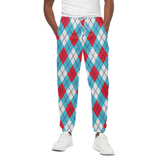 Red Blue And White Argyle Pattern Print Cotton Pants