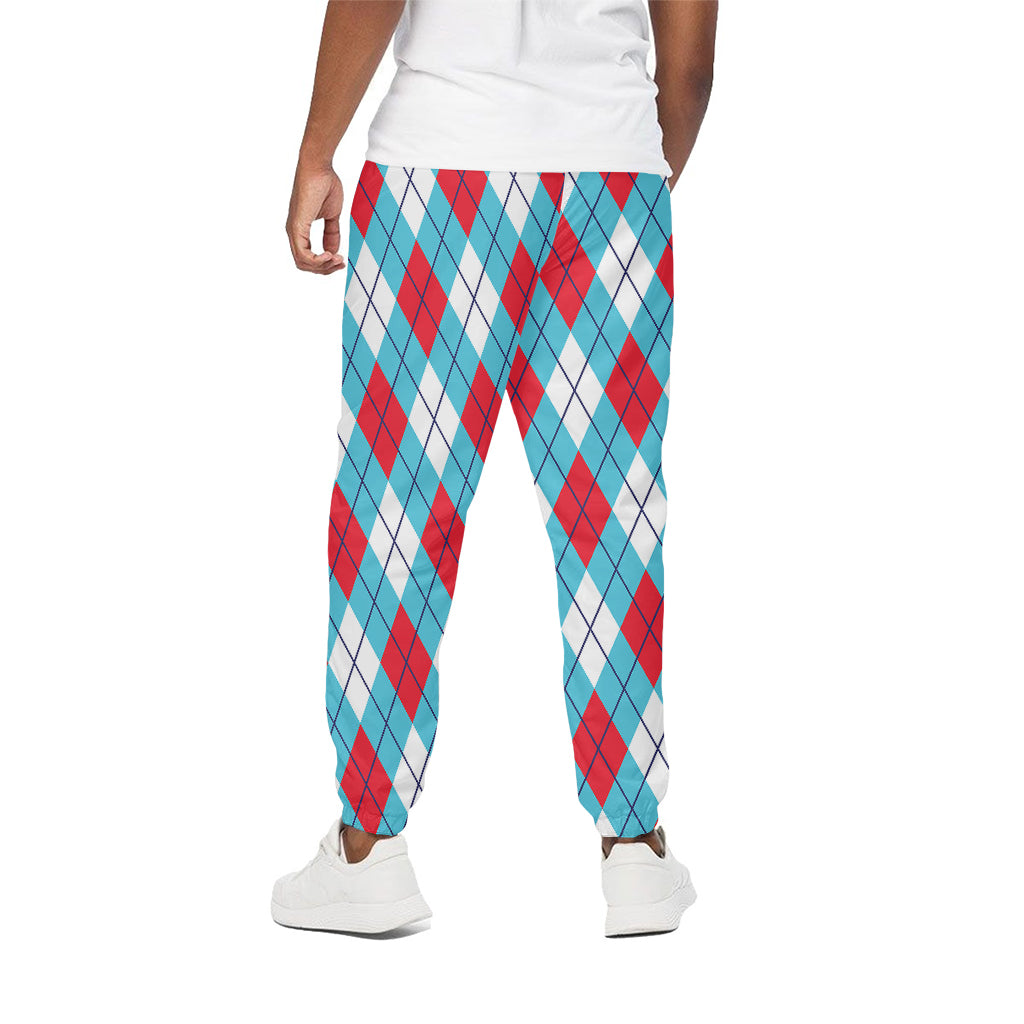 Red Blue And White Argyle Pattern Print Cotton Pants