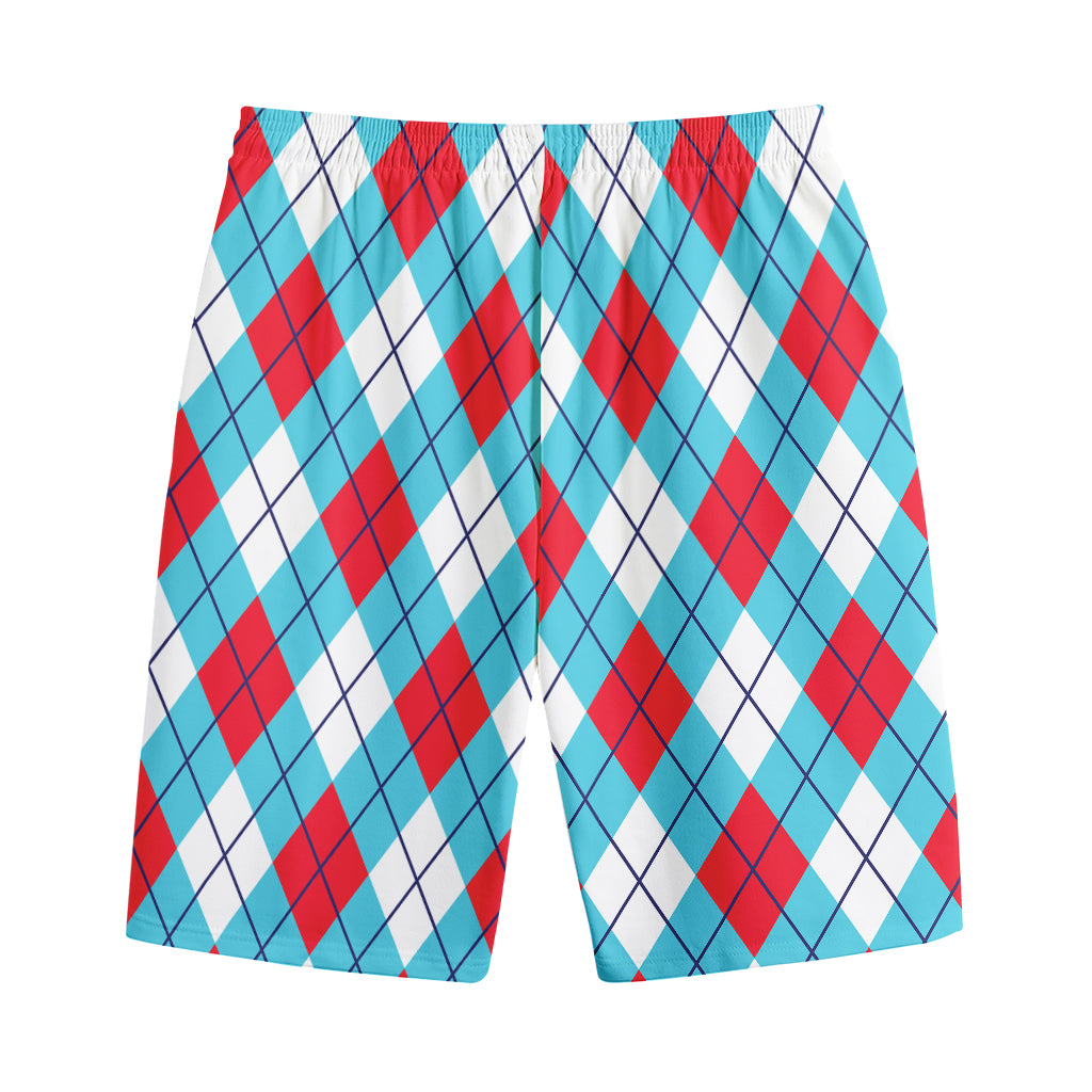 Red Blue And White Argyle Pattern Print Cotton Shorts