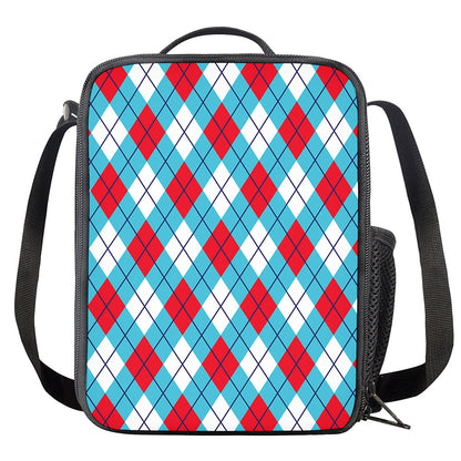 Red Blue And White Argyle Pattern Print Crossbody Lunch Bag