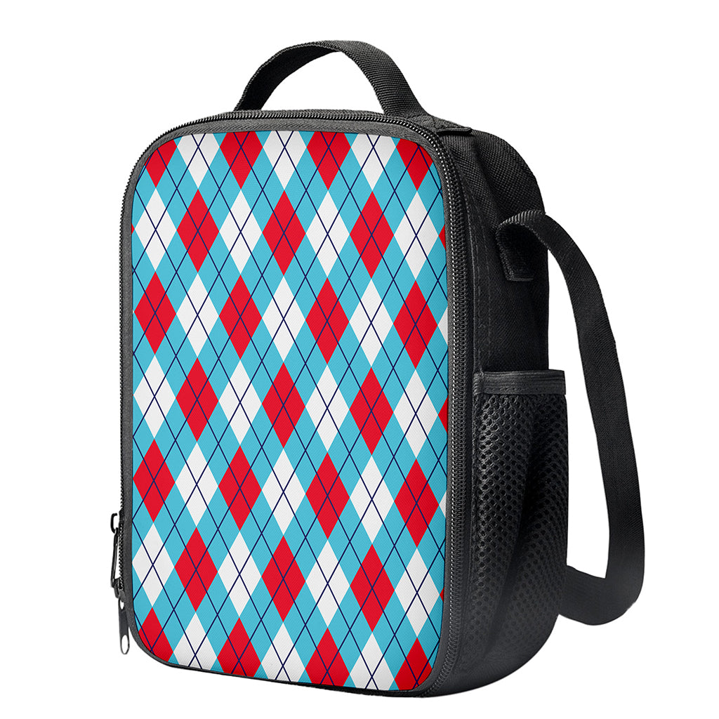 Red Blue And White Argyle Pattern Print Crossbody Lunch Bag