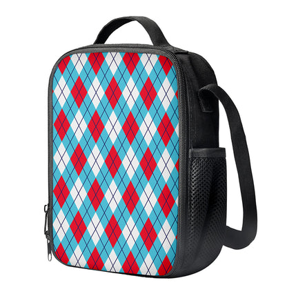 Red Blue And White Argyle Pattern Print Crossbody Lunch Bag