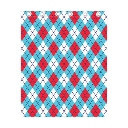 Red Blue And White Argyle Pattern Print Curtain
