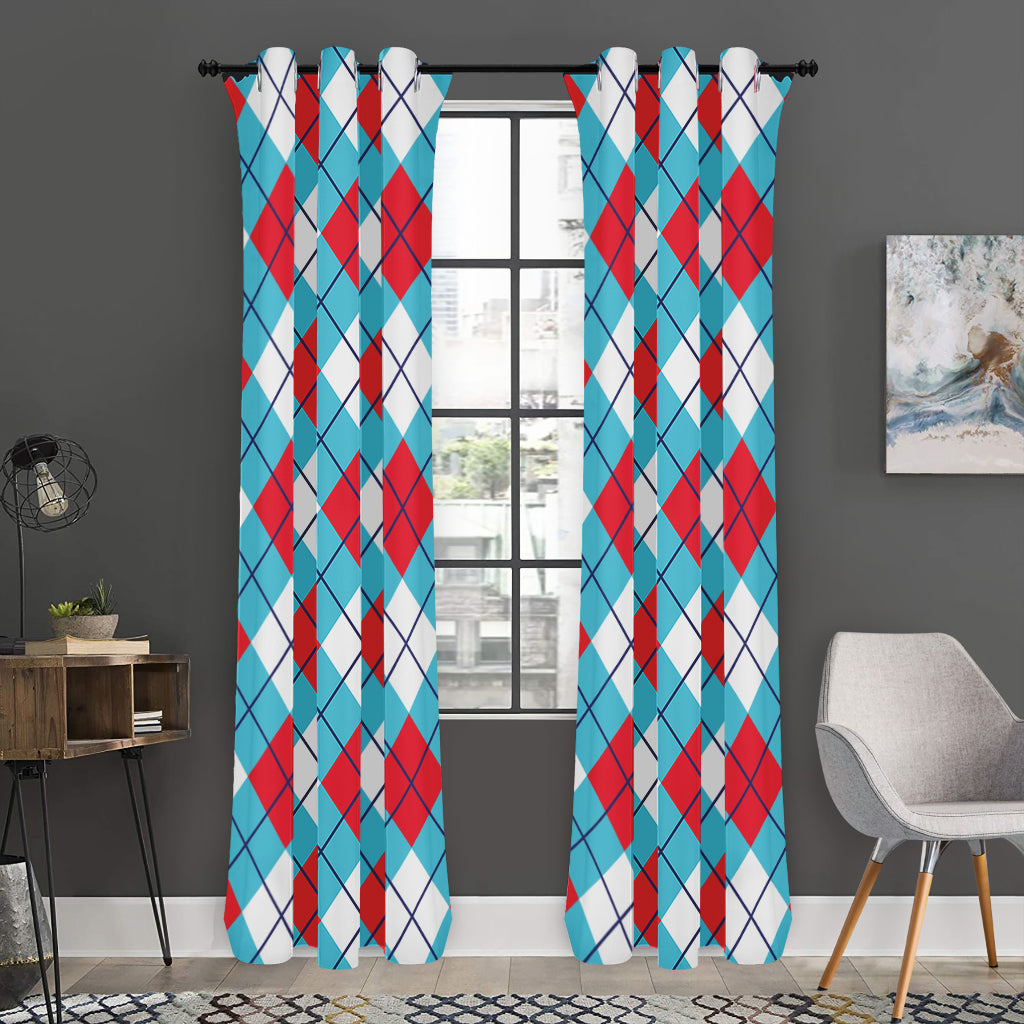 Red Blue And White Argyle Pattern Print Curtain