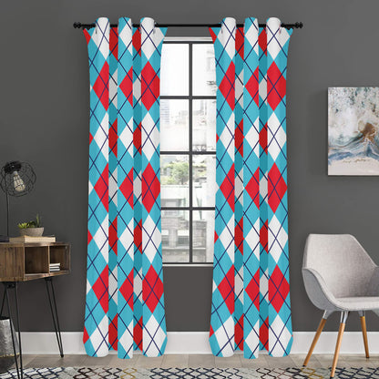 Red Blue And White Argyle Pattern Print Curtain