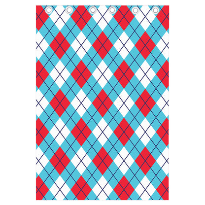 Red Blue And White Argyle Pattern Print Curtain