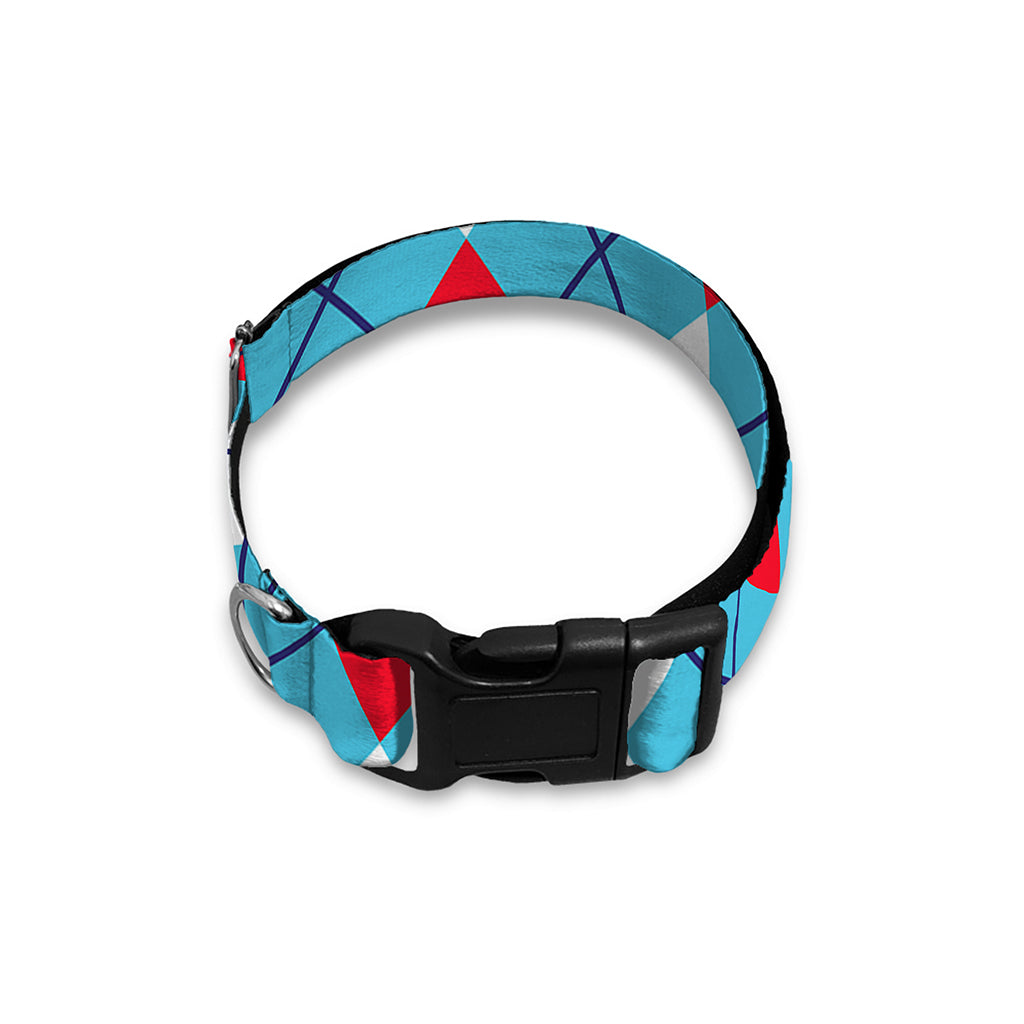Red Blue And White Argyle Pattern Print Dog Collar