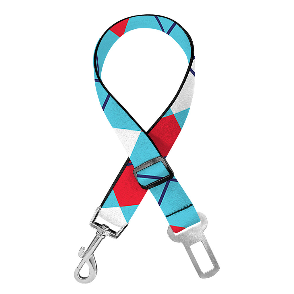 Red Blue And White Argyle Pattern Print Dog Seat Belt