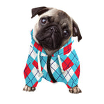Red Blue And White Argyle Pattern Print Dog Zip Up Hoodie