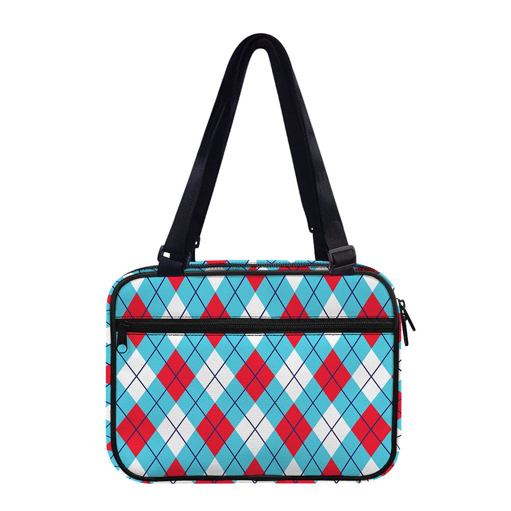 Red Blue And White Argyle Pattern Print Double Strap Bible Bag