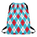 Red Blue And White Argyle Pattern Print Drawstring Backpack