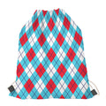 Red Blue And White Argyle Pattern Print Drawstring Bag