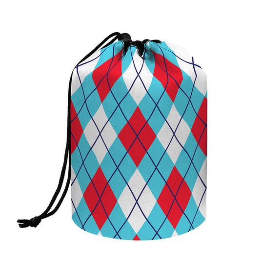 Red Blue And White Argyle Pattern Print Drawstring Makeup Bag