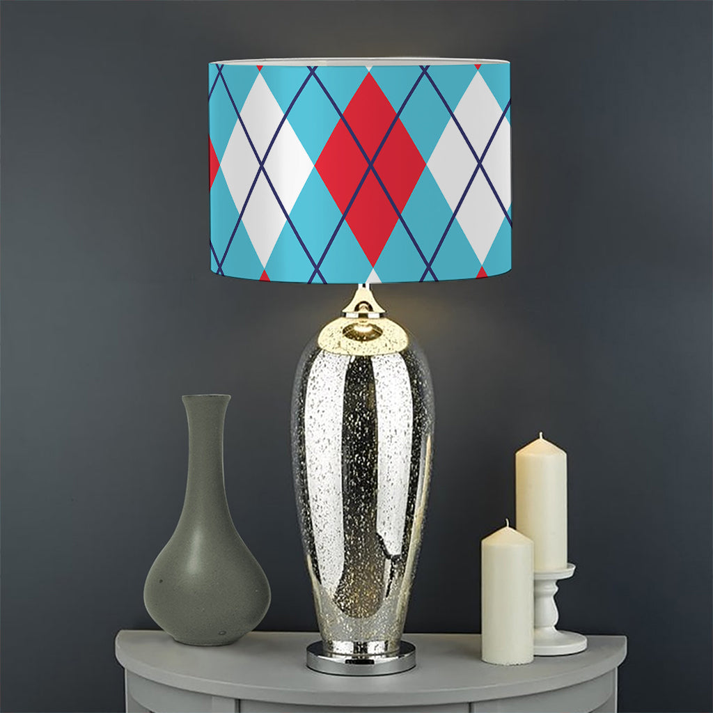 Red Blue And White Argyle Pattern Print Drum Lamp Shade