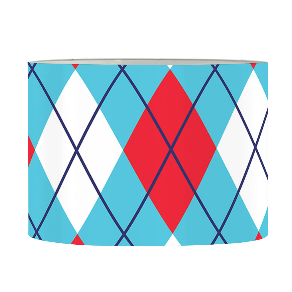 Red Blue And White Argyle Pattern Print Drum Lamp Shade