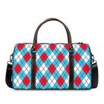 Red Blue And White Argyle Pattern Print Duffle Bag