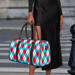 Red Blue And White Argyle Pattern Print Duffle Bag