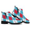 Red Blue And White Argyle Pattern Print Flat Ankle Boots