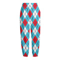 Red Blue And White Argyle Pattern Print Fleece Lined Knit Pants