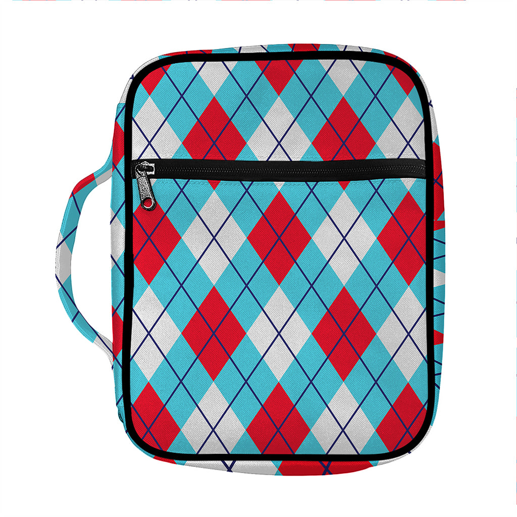 Red Blue And White Argyle Pattern Print Front Pocket Bible Bag