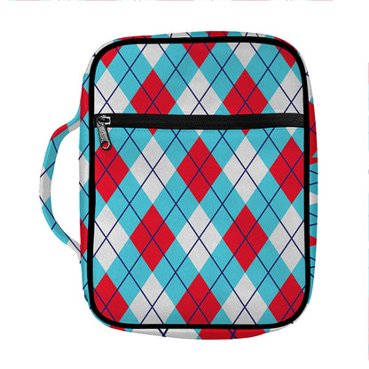 Red Blue And White Argyle Pattern Print Front Pocket Bible Bag