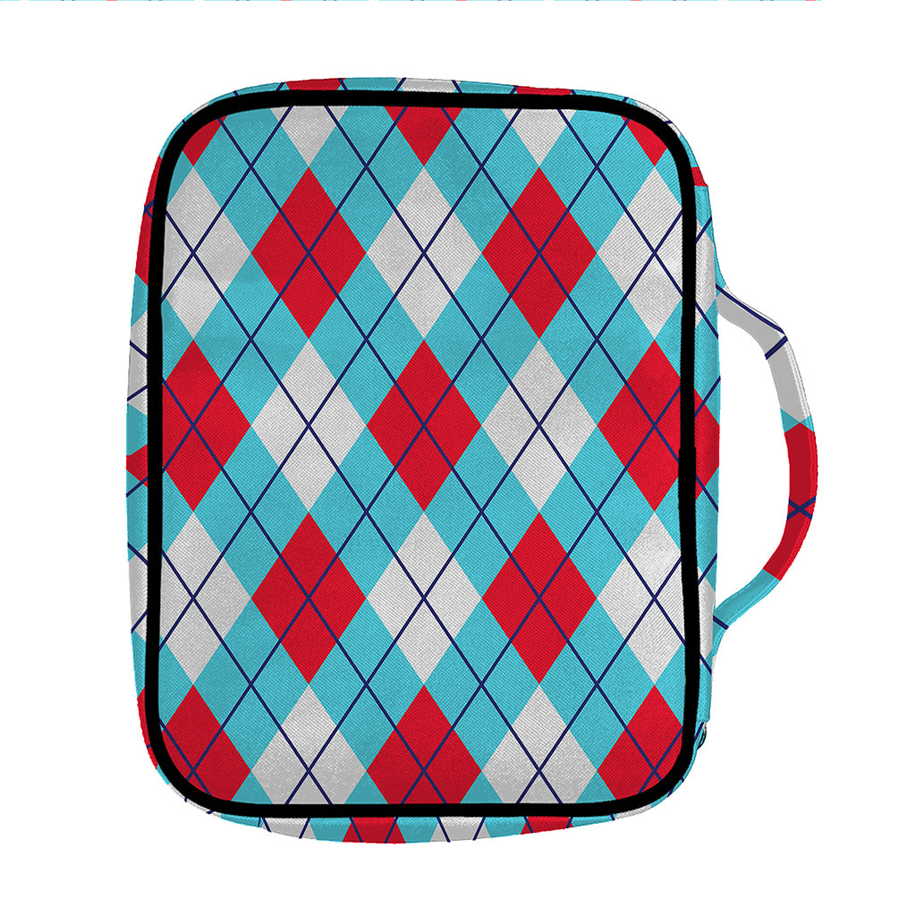 Red Blue And White Argyle Pattern Print Front Pocket Bible Bag