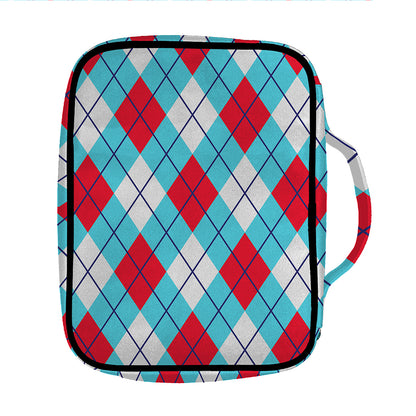 Red Blue And White Argyle Pattern Print Front Pocket Bible Bag