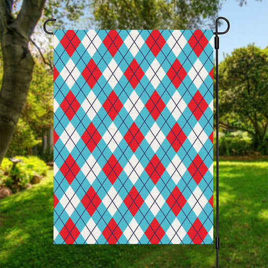 Red Blue And White Argyle Pattern Print Garden Flag