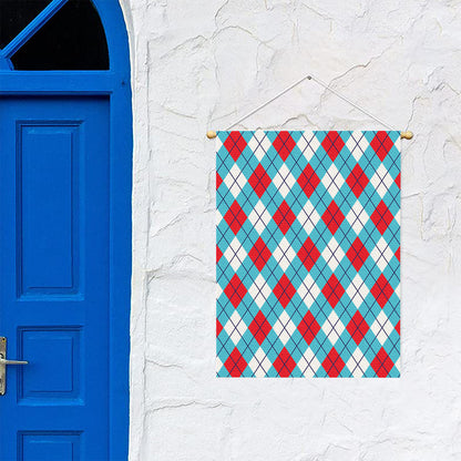 Red Blue And White Argyle Pattern Print Garden Flag