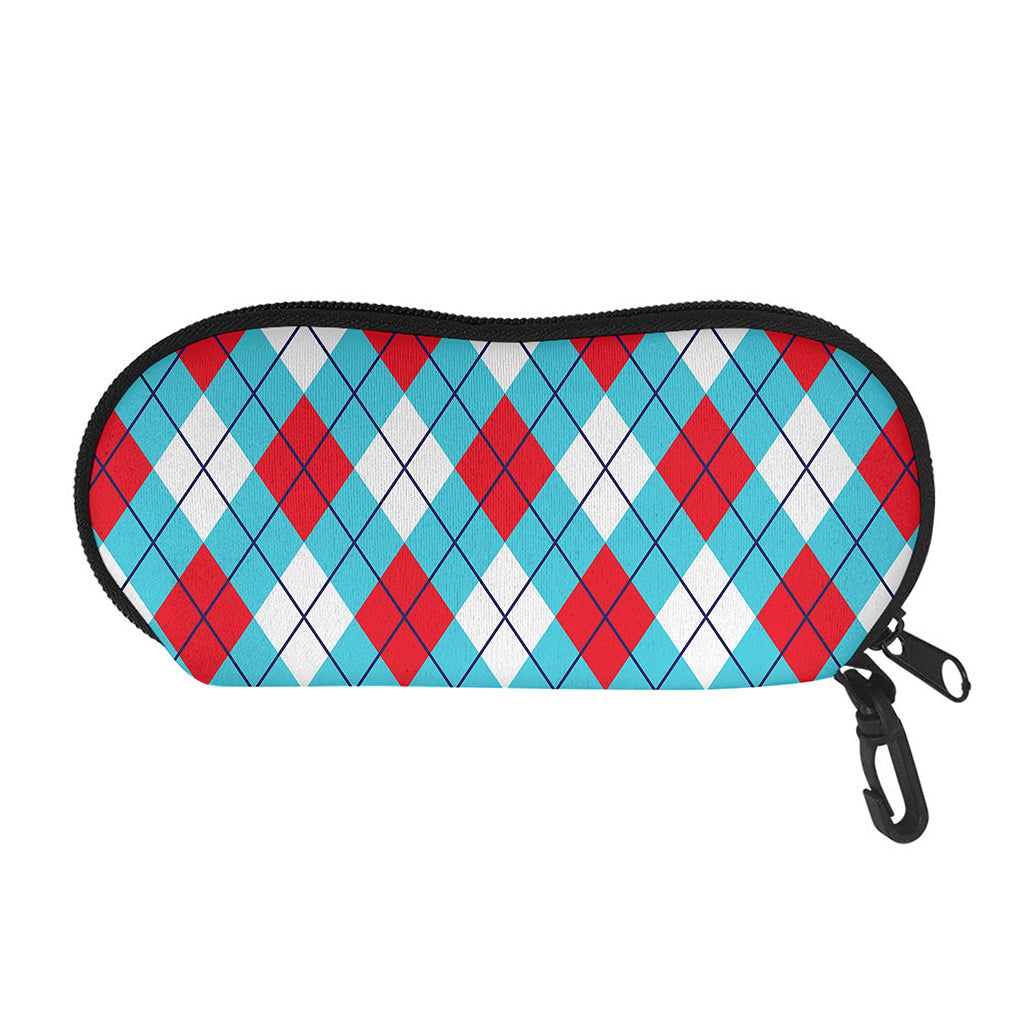 Red Blue And White Argyle Pattern Print Glasses Case
