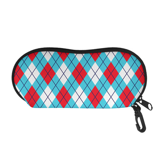 Red Blue And White Argyle Pattern Print Glasses Case