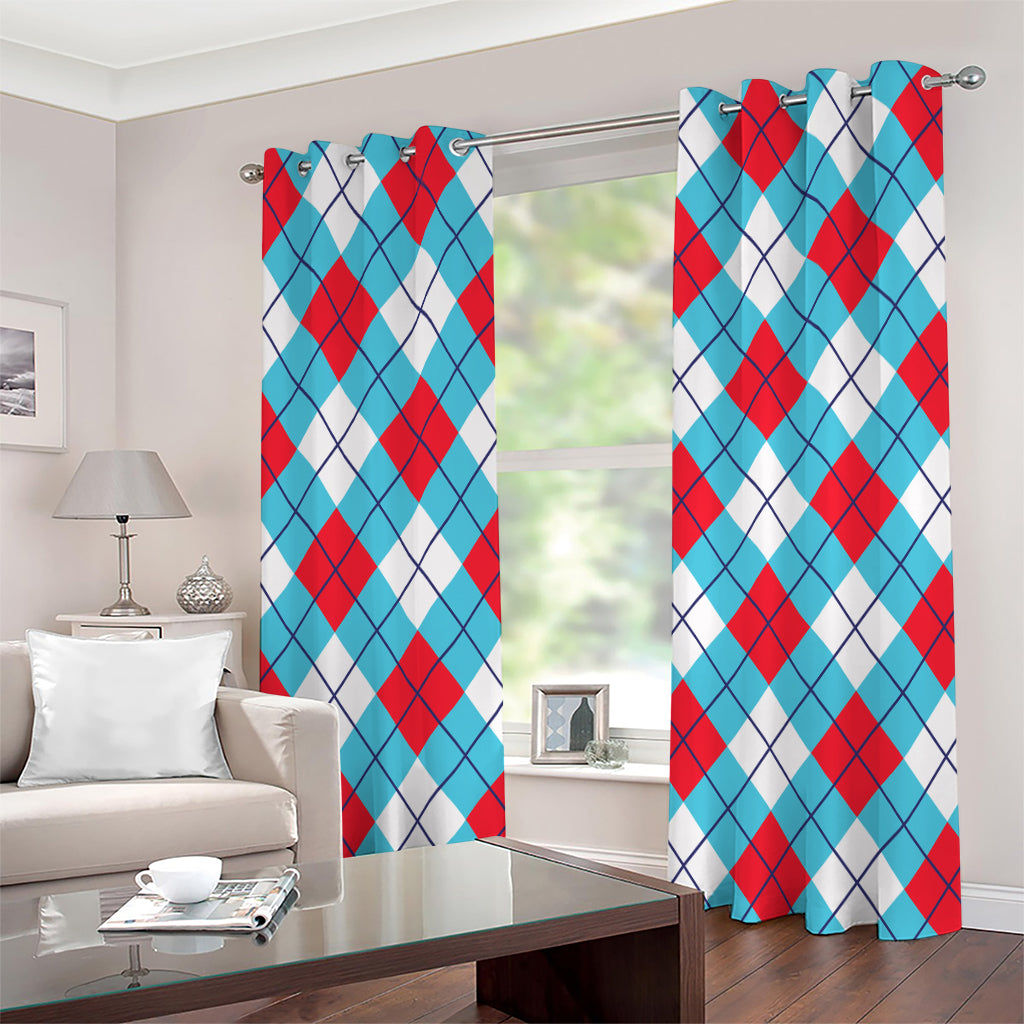 Red Blue And White Argyle Pattern Print Grommet Curtains