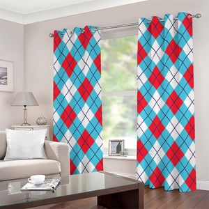 Red Blue And White Argyle Pattern Print Grommet Curtains