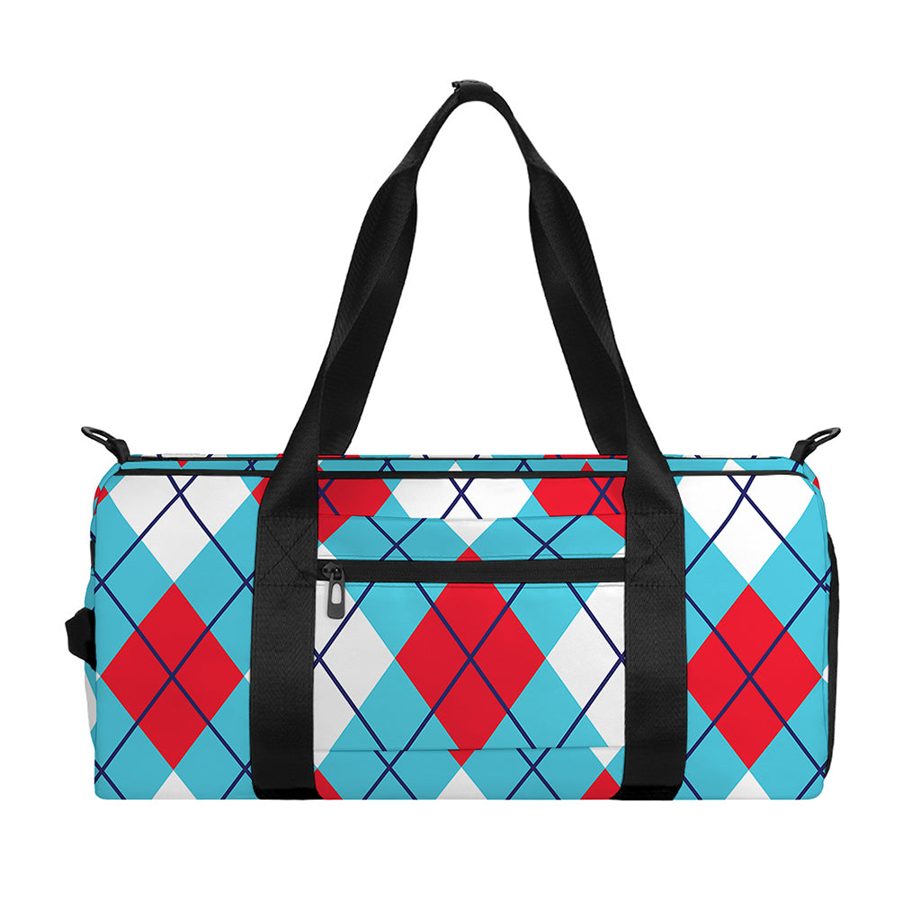 Red Blue And White Argyle Pattern Print Gym Bag
